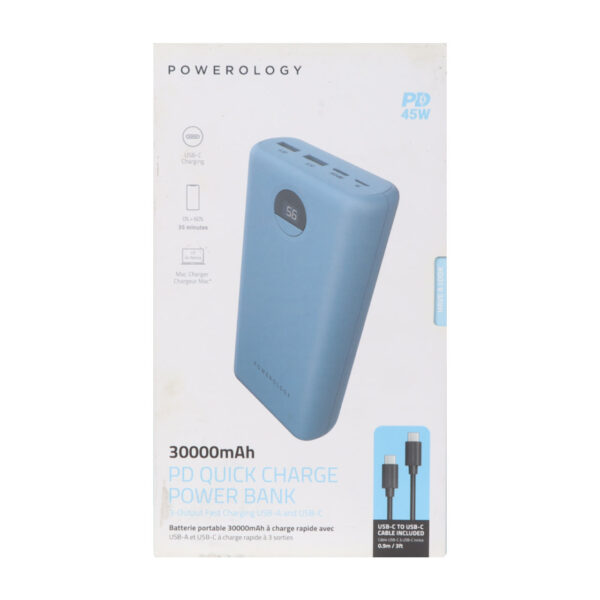 پاوربانک (PD و فست شارژ) Powerology 45W 30000mAh مدل PPBCHA07-BU - آبی (کارکرده )