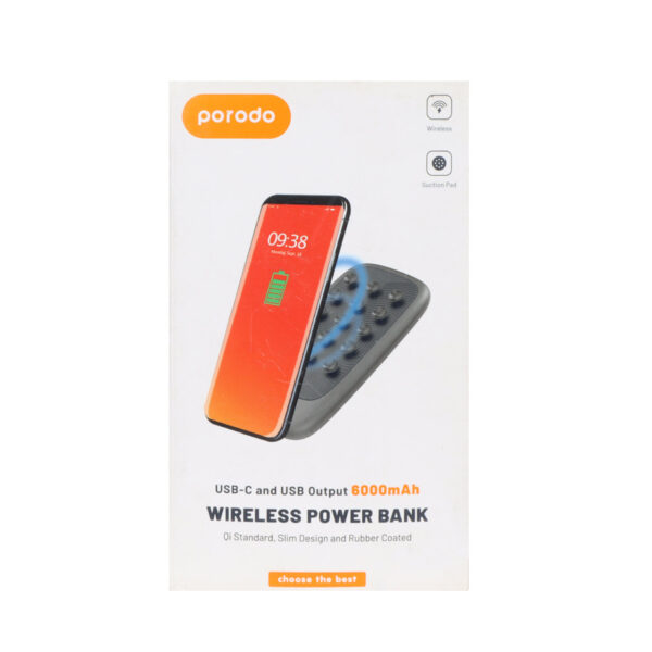 پاوربانک Porodo 6000mAh مدل PD-OT17W-BK  - مشکی - پک ضعیف (گارانتی 24 ماهه ایویز)