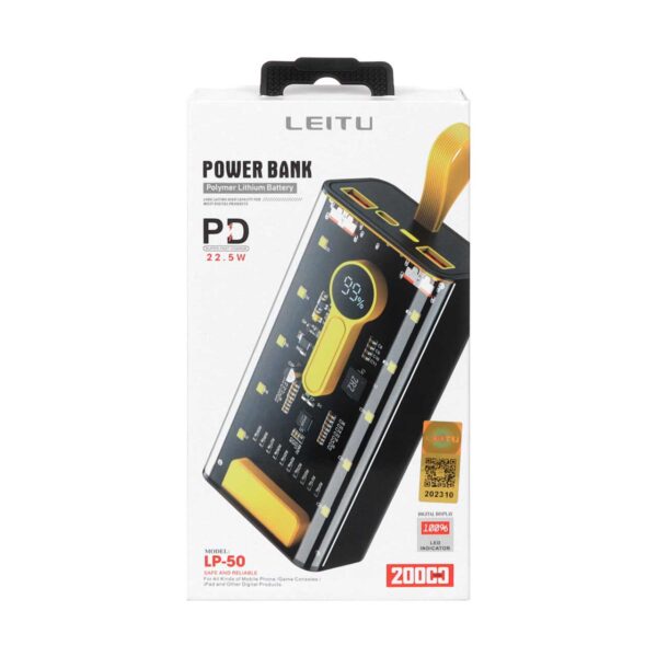 پاوربانک (PD و فست شارژ) Leitu 22.5W 20000mAh مدل LP-50 - مشکی - DST (گارانتی شش ماهه)