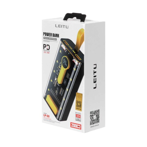 پاوربانک (PD و فست شارژ) Leitu 22.5W 20000mAh مدل LP-50 - مشکی - DST (گارانتی شش ماهه)